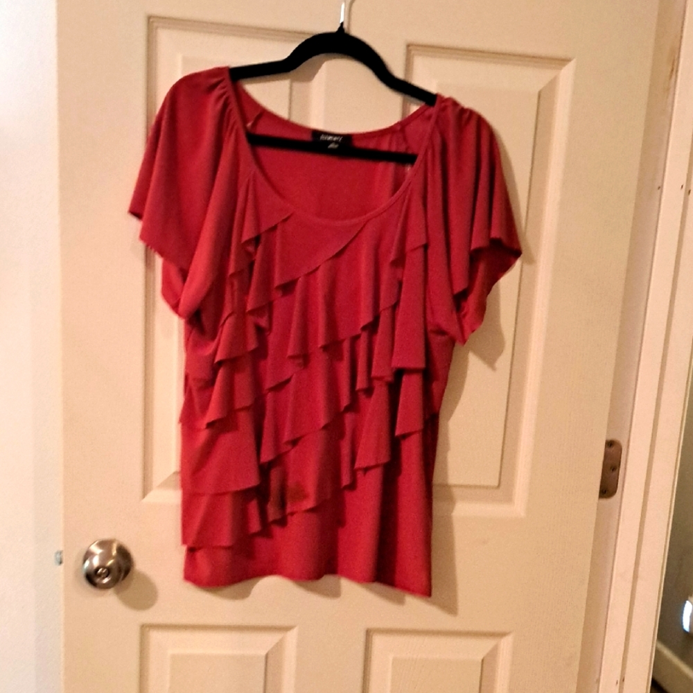 Red Flutter Sleeve Ruffled Blouse
